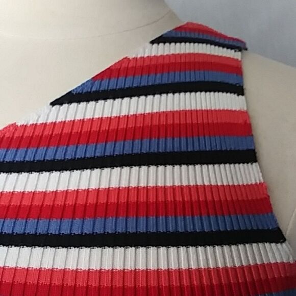 Zara Dress One Shoulder Mini Striped Stretchy Ribbed Body Con Summer Par… - Picture 6 of 16